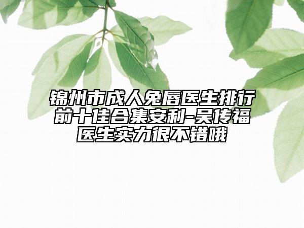 锦州市成人兔唇医生排行前十佳合集安利-吴传福医生实力很不错哦