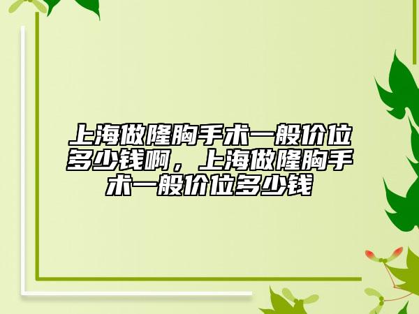 上海做隆胸手术一般价位多少钱啊，上海做隆胸手术一般价位多少钱