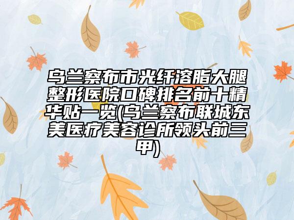 乌兰察布市光纤溶脂大腿整形医院口碑排名前十精华贴一览(乌兰察布联城东美医疗美容诊所领头前三甲)
