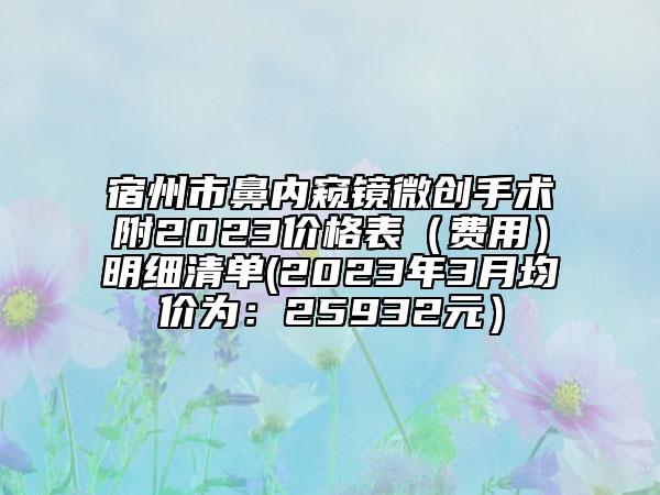 宿州市鼻内窥镜微创手术附2023价格表（费用）明细清单(2023年3月均价为：25932元）