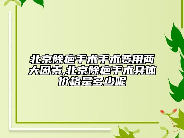北京除疤手术手术费用两大因素,北京除疤手术具体价格是多少呢