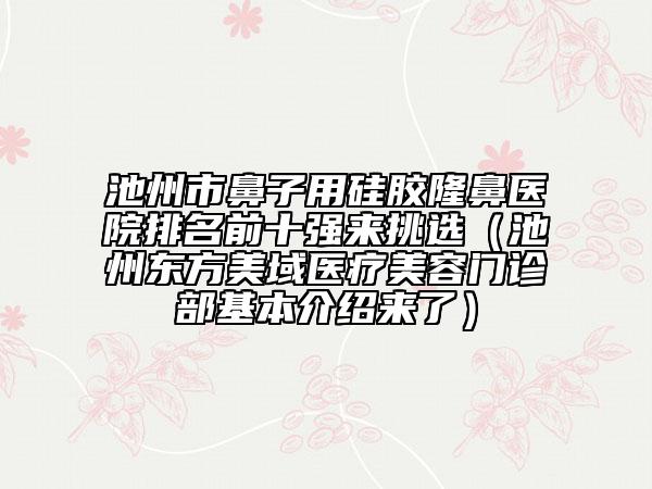 池州市鼻子用硅胶隆鼻医院排名前十强来挑选（池州东方美域医疗美容门诊部基本介绍来了）