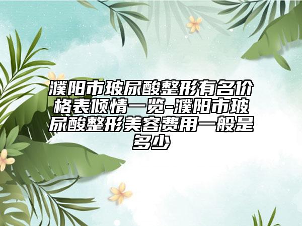 濮阳市玻尿酸整形有名价格表倾情一览-濮阳市玻尿酸整形美容费用一般是多少
