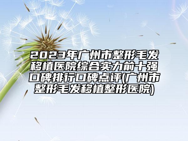 2023年广州市整形毛发移植医院综合实力前十强口碑排行口碑点评(广州市整形毛发移植整形医院)