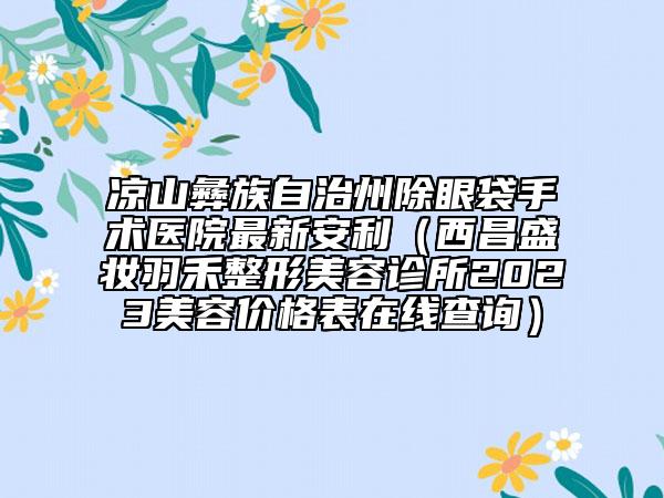 凉山彝族自治州除眼袋手术医院最新安利（西昌盛妆羽禾整形美容诊所2023美容价格表在线查询）