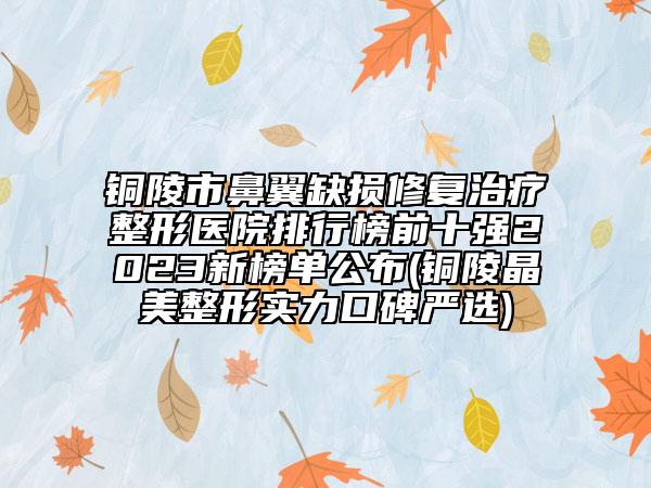 铜陵市鼻翼缺损修复治疗整形医院排行榜前十强2023新榜单公布(铜陵晶美整形实力口碑严选)