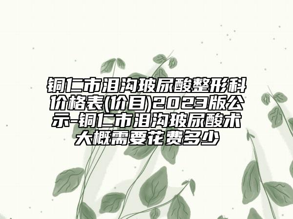 铜仁市泪沟玻尿酸整形科价格表(价目)2023版公示-铜仁市泪沟玻尿酸术大概需要花费多少
