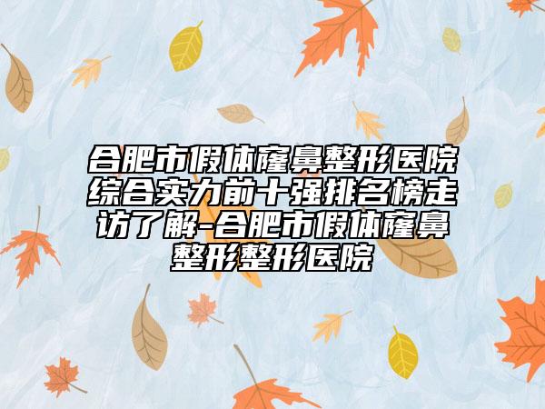 合肥市假体窿鼻整形医院综合实力前十强排名榜走访了解-合肥市假体窿鼻整形整形医院