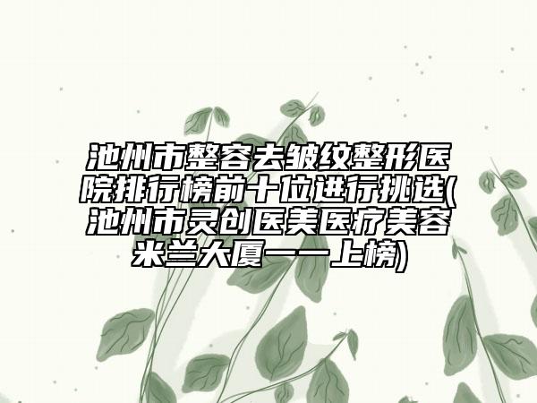 池州市整容去皱纹整形医院排行榜前十位进行挑选(池州市灵创医美医疗美容米兰大厦一一上榜)
