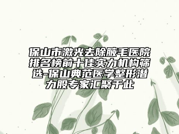 保山市激光去除腋毛医院排名榜前十佳实力机构筛选-保山典范医学整形潜力股专家汇聚于此