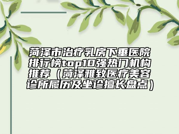 菏泽市治疗乳房下垂医院排行榜top10强热门机构推荐（菏泽雅致医疗美容诊所履历及坐诊擅长盘点）