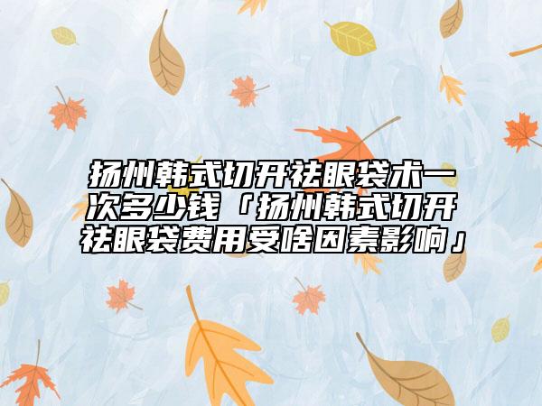 扬州韩式切开祛眼袋术一次多少钱「扬州韩式切开祛眼袋费用受啥因素影响」