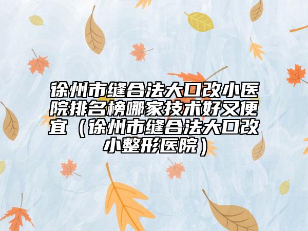 徐州市缝合法大口改小医院排名榜哪家技术好又便宜（徐州市缝合法大口改小整形医院）