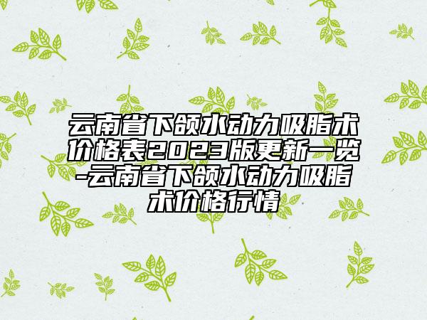 云南省下颌水动力吸脂术价格表2023版更新一览-云南省下颌水动力吸脂术价格行情