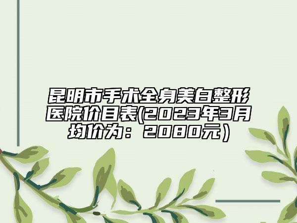 昆明市手术全身美白整形医院价目表(2023年3月均价为：2080元）