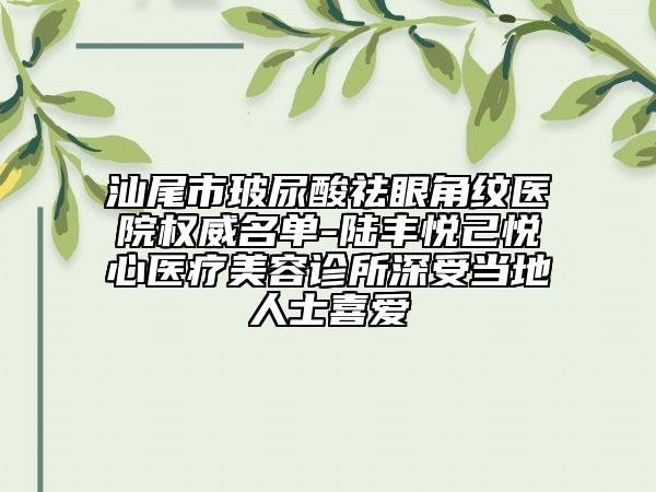 汕尾市玻尿酸祛眼角纹医院权威名单-陆丰悦己悦心医疗美容诊所深受当地人士喜爱
