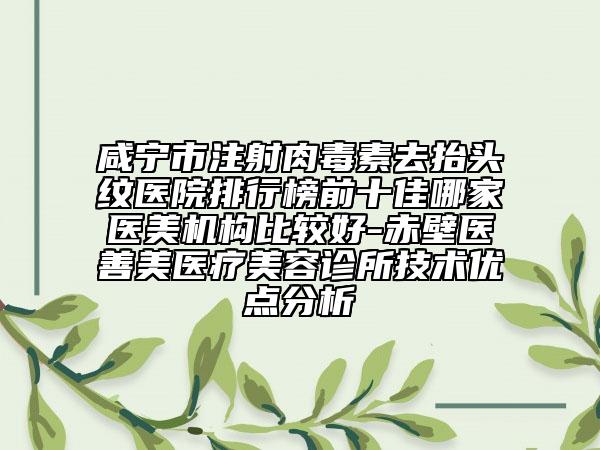 咸宁市注射肉毒素去抬头纹医院排行榜前十佳哪家医美机构比较好-赤壁医善美医疗美容诊所技术优点分析
