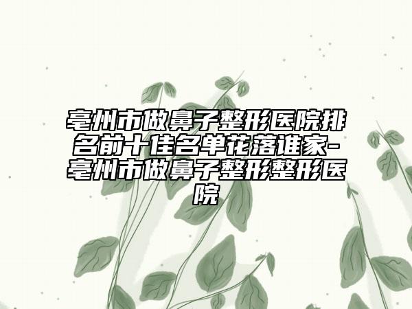 亳州市做鼻子整形医院排名前十佳名单花落谁家-亳州市做鼻子整形整形医院