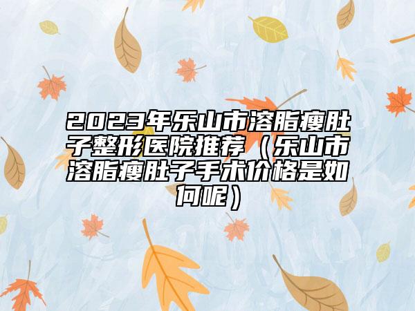 2023年乐山市溶脂瘦肚子整形医院推荐（乐山市溶脂瘦肚子手术价格是如何呢）