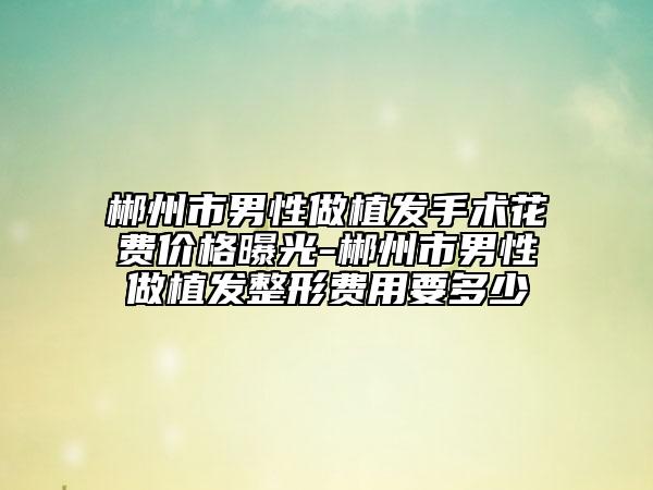 郴州市男性做植发手术花费价格曝光-郴州市男性做植发整形费用要多少