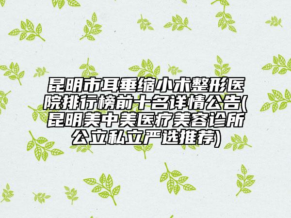 昆明市耳垂缩小术整形医院排行榜前十名详情公告(昆明美中美医疗美容诊所公立私立严选推荐)
