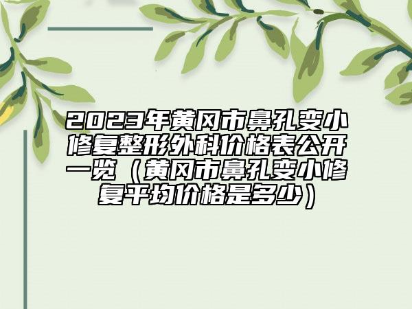 2023年黄冈市鼻孔变小修复整形外科价格表公开一览（黄冈市鼻孔变小修复平均价格是多少）