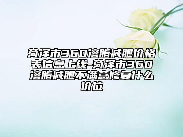菏泽市360溶脂减肥价格表信息上线-菏泽市360溶脂减肥不满意修复什么价位