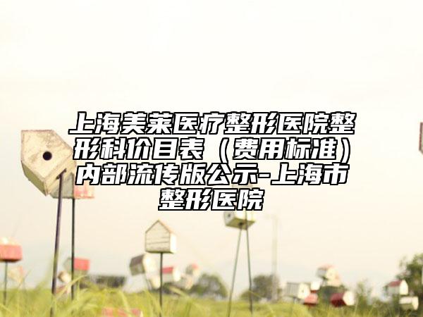 上海美莱医疗整形医院整形科价目表（费用标准）内部流传版公示-上海市整形医院