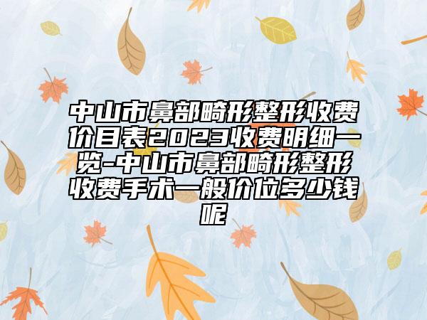 中山市鼻部畸形整形收费价目表2023收费明细一览-中山市鼻部畸形整形收费手术一般价位多少钱呢