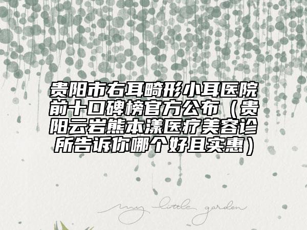 贵阳市右耳畸形小耳医院前十口碑榜官方公布（贵阳云岩熊本漾医疗美容诊所告诉你哪个好且实惠）