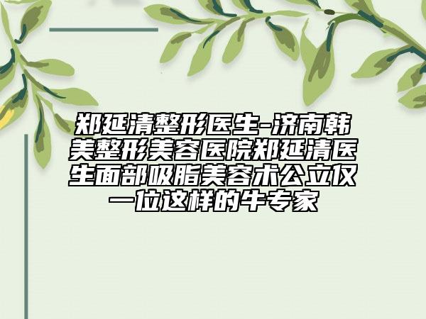 郑延清整形医生-济南韩美整形美容医院郑延清医生面部吸脂美容术公立仅一位这样的牛专家