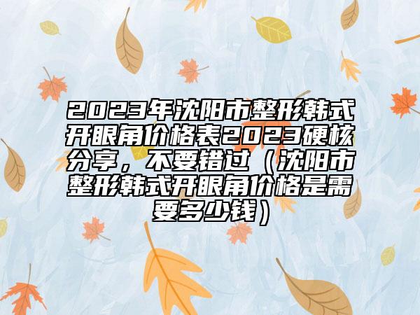 2023年沈阳市整形韩式开眼角价格表2023硬核分享，不要错过（沈阳市整形韩式开眼角价格是需要多少钱）