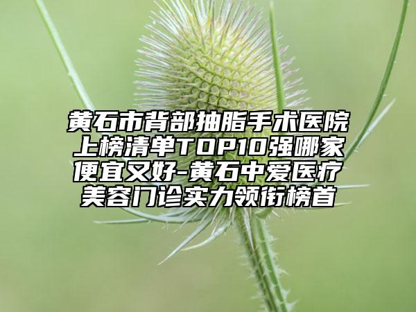 黄石市背部抽脂手术医院上榜清单TOP10强哪家便宜又好-黄石中爱医疗美容门诊实力领衔榜首