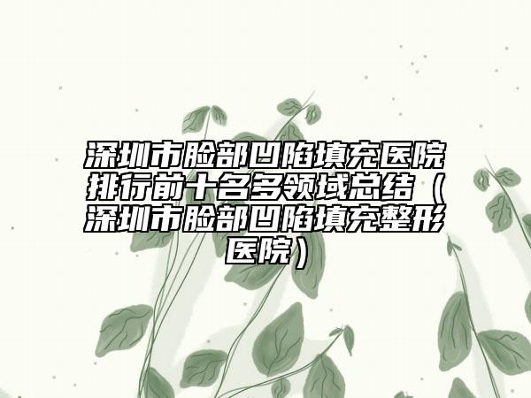 深圳市脸部凹陷填充医院排行前十名多领域总结（深圳市脸部凹陷填充整形医院）