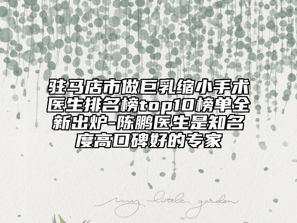 驻马店市做巨乳缩小手术医生排名榜top10榜单全新出炉-陈鹏医生是知名度高口碑好的专家