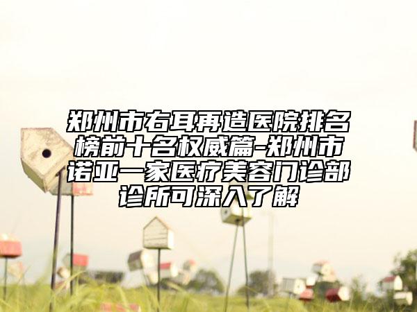 郑州市右耳再造医院排名榜前十名权威篇-郑州市诺亚一家医疗美容门诊部诊所可深入了解