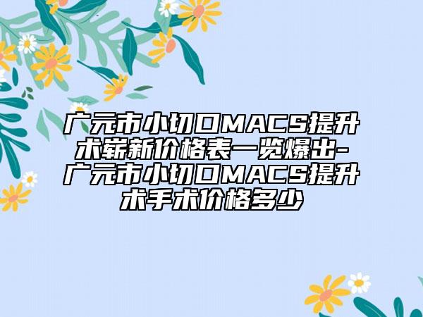 广元市小切口MACS提升术崭新价格表一览爆出-广元市小切口MACS提升术手术价格多少