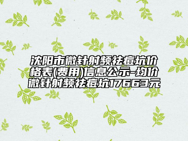 沈阳市微针射频祛痘坑价格表(费用)信息公示-均价微针射频祛痘坑17663元