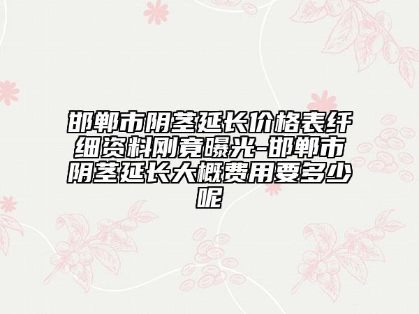 邯郸市阴茎延长价格表纤细资料刚竟曝光-邯郸市阴茎延长大概费用要多少呢