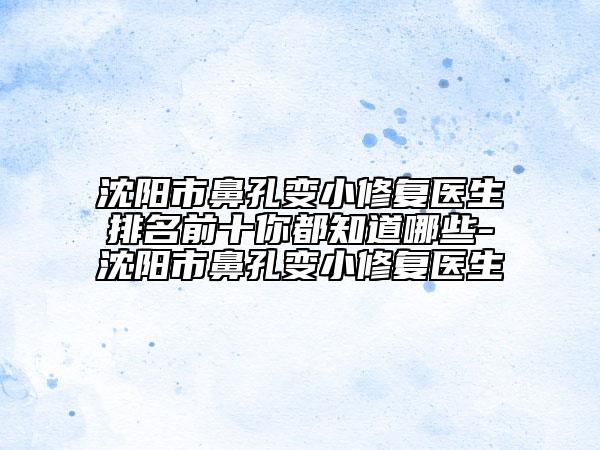 沈阳市鼻孔变小修复医生排名前十你都知道哪些-沈阳市鼻孔变小修复医生