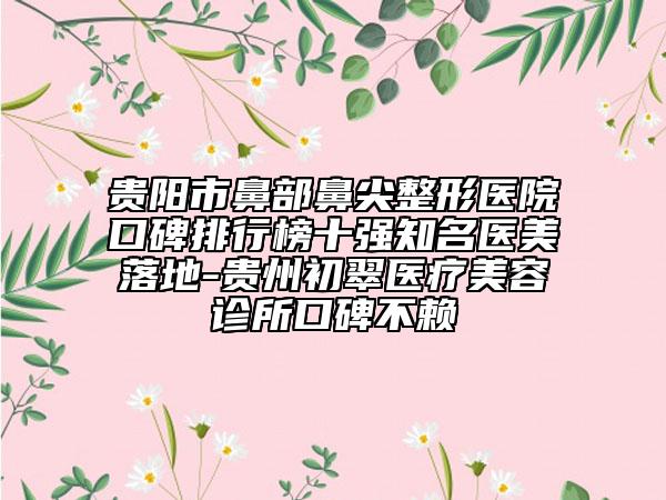 贵阳市鼻部鼻尖整形医院口碑排行榜十强知名医美落地-贵州初翠医疗美容诊所口碑不赖