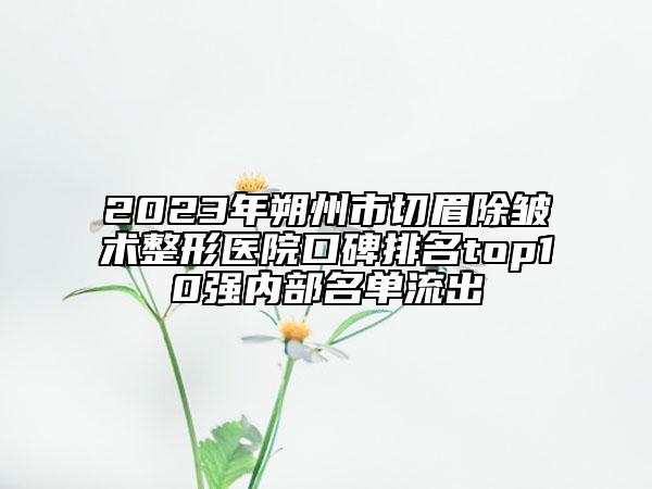 2023年朔州市切眉除皱术整形医院口碑排名top10强内部名单流出