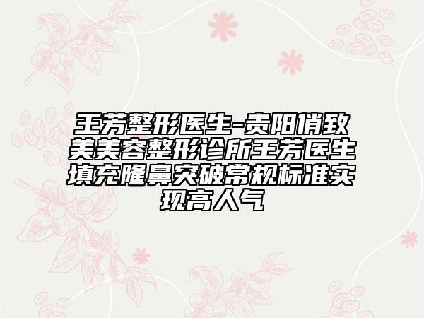 王芳整形医生-贵阳俏致美美容整形诊所王芳医生填充隆鼻突破常规标准实现高人气
