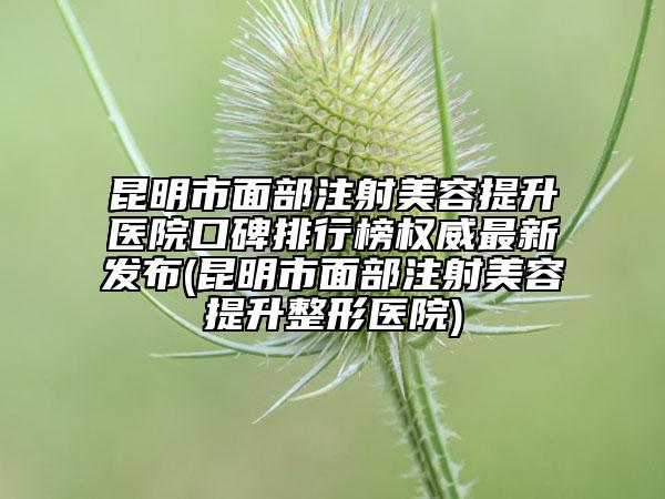 昆明市面部注射美容提升医院口碑排行榜权威最新发布(昆明市面部注射美容提升整形医院)