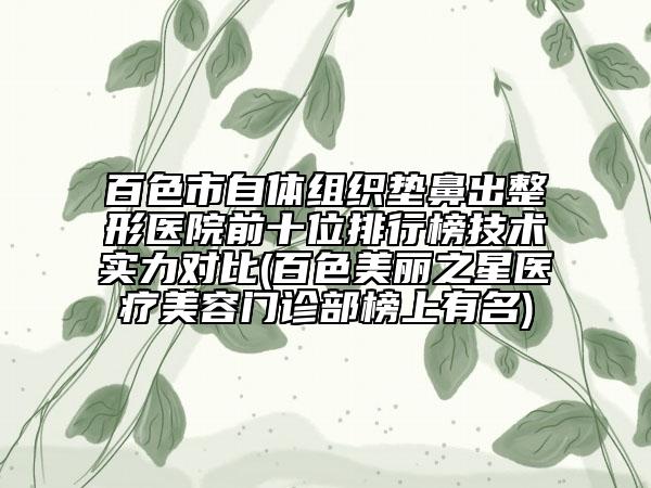 百色市自体组织垫鼻出整形医院前十位排行榜技术实力对比(百色美丽之星医疗美容门诊部榜上有名)