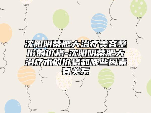 沈阳阴蒂肥大治疗美容整形的价格-沈阳阴蒂肥大治疗术的价格和哪些因素有关系