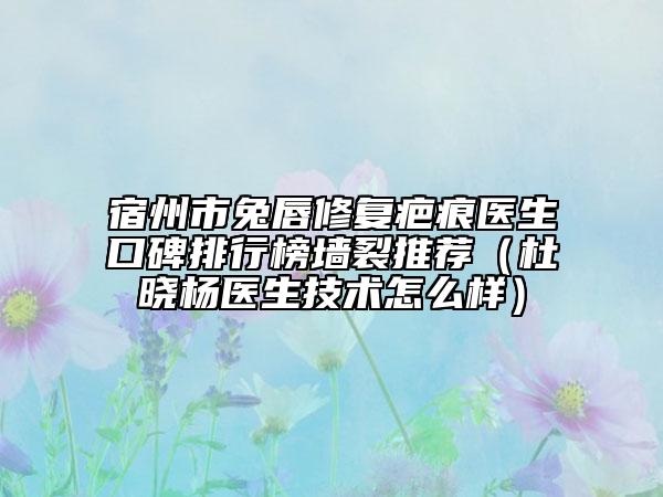 宿州市兔唇修复疤痕医生口碑排行榜墙裂推荐（杜晓杨医生技术怎么样）
