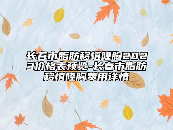 长春市脂肪移植隆胸2023价格表预览-长春市脂肪移植隆胸费用详情