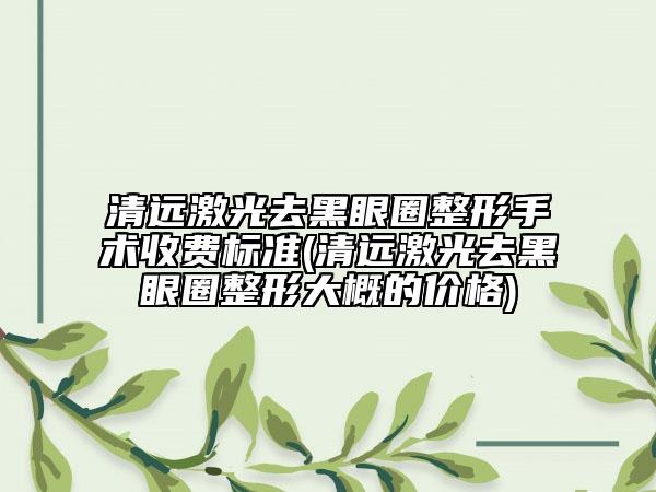 清远激光去黑眼圈整形手术收费标准(清远激光去黑眼圈整形大概的价格)