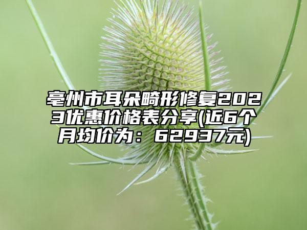 亳州市耳朵畸形修复2023优惠价格表分享(近6个月均价为：62937元)